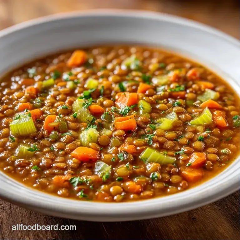 A steaming bowl of thick legume stew topped with a sprig of fresh parsley on a weathered wooden tabletop.