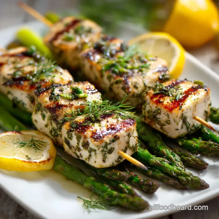 Healthy Grilling Recipes: Lemon-Herb Swordfish Skewers Asparagus
