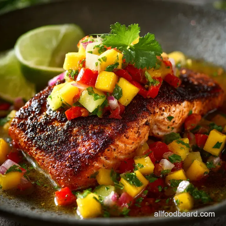 Healthy Summer Dinner Recipes: 30-Minute Sunshine Salmon with Tropical Salsa presentation