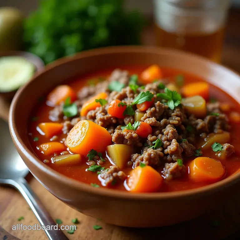 The Hearty Homestyle Ground Beef Garden Vegetable Soup presentation