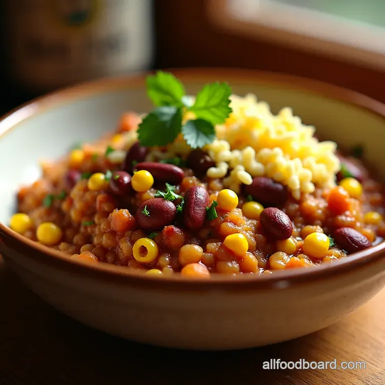 Hearty Quinoa Chili with Beans and Corn presentation