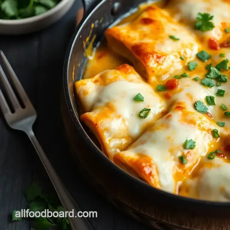 Easy &amp Creamy Skillet White Chicken Enchiladas presentation