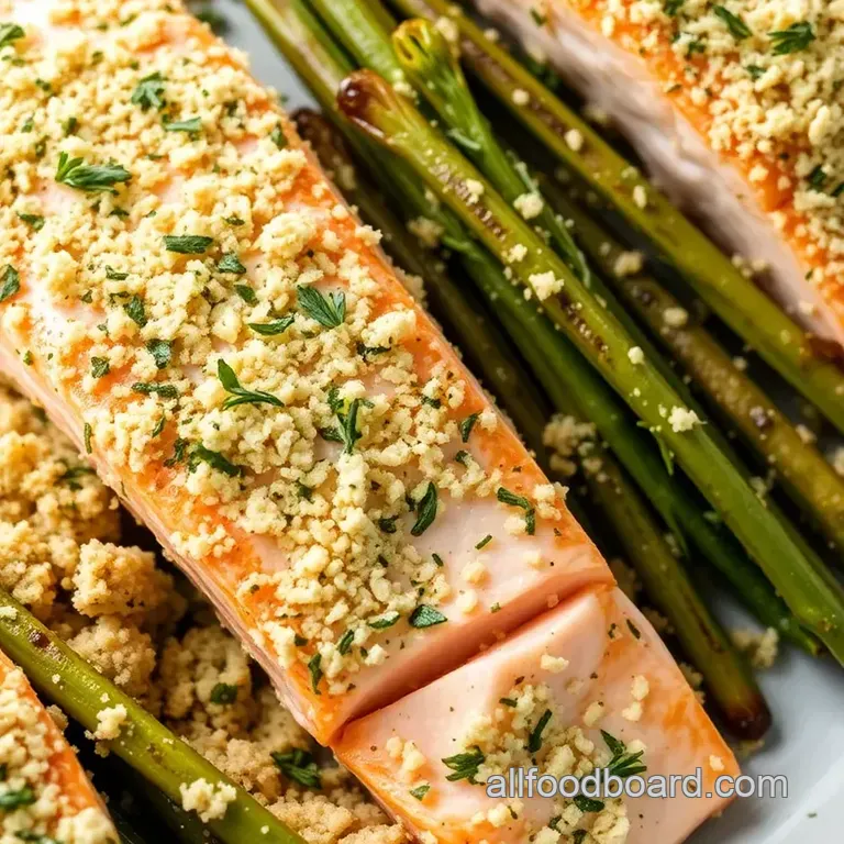 Herb-Crusted Baked Salmon with Zesty Lemon-Dill Sauce presentation