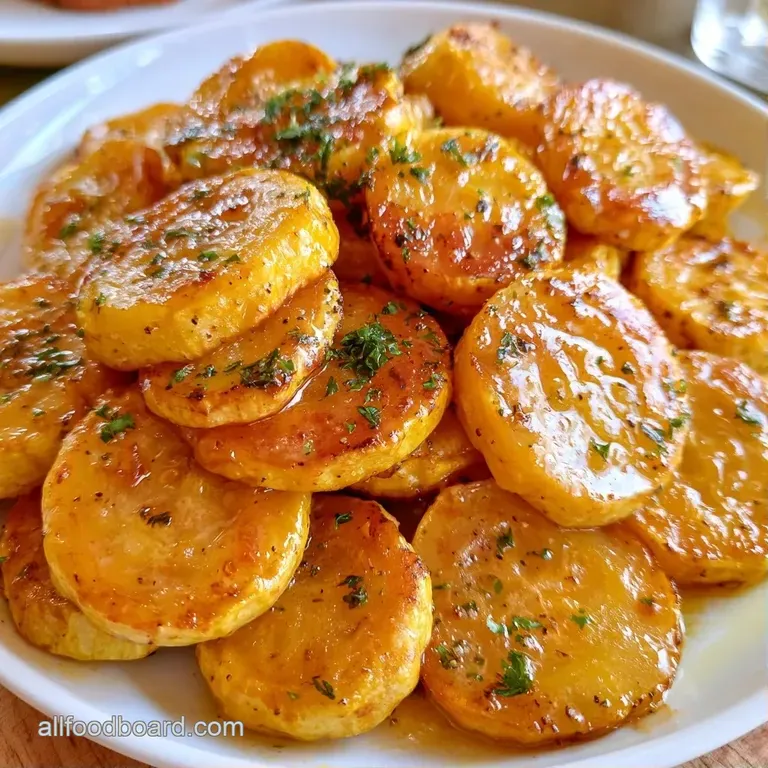Tender golden-yellow squash rounds topped with fresh herbs and a lemon slice on a minimalist dark ceramic plate.