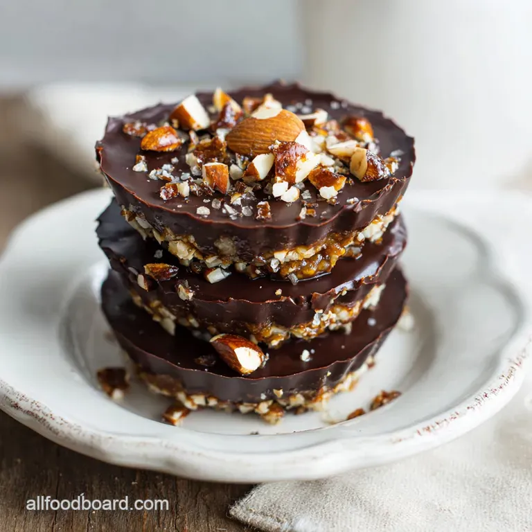 A trio of almond joy candies sit on a small plate, their toasted coconut and rich chocolate glistening in the warm light.