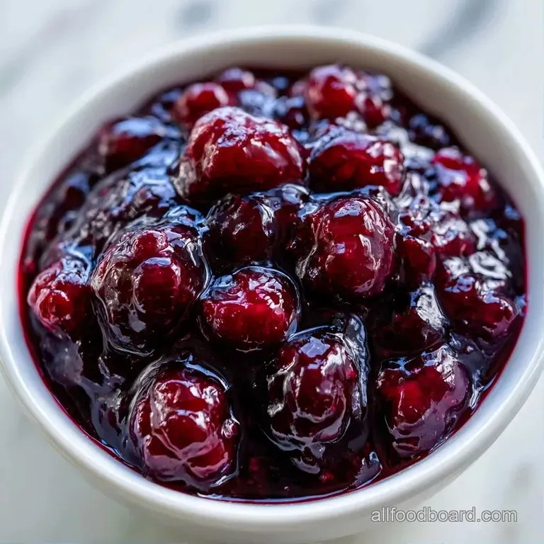 Thick dark purple preserve spread over a golden toasted slice of sourdough bread on a clean white ceramic plate.