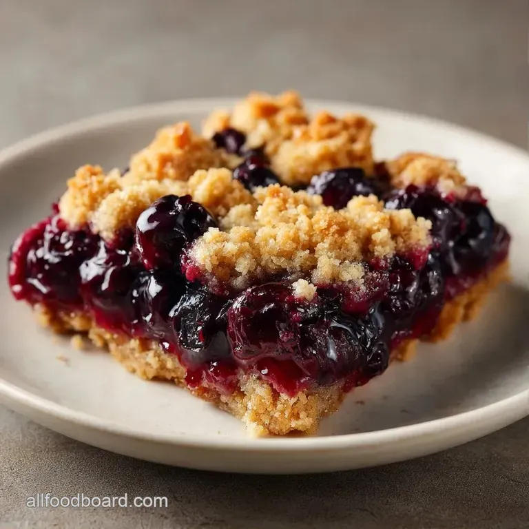 A warm slice of deep purple berry dessert topped with buttery golden crust and a scoop of melting vanilla ice cream.
