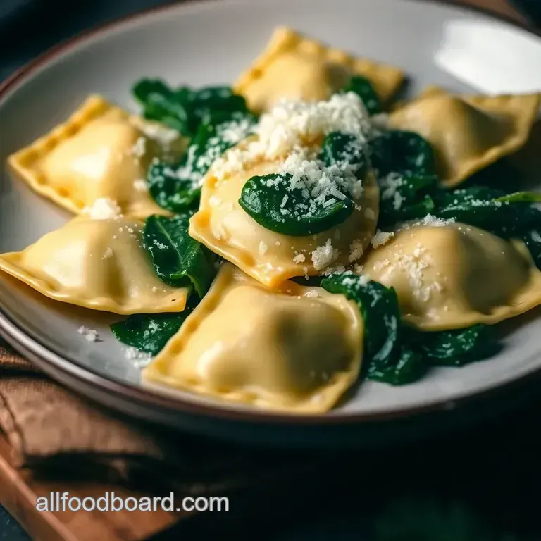 Homemade Ravioli with Ricotta and Spinach Filling presentation