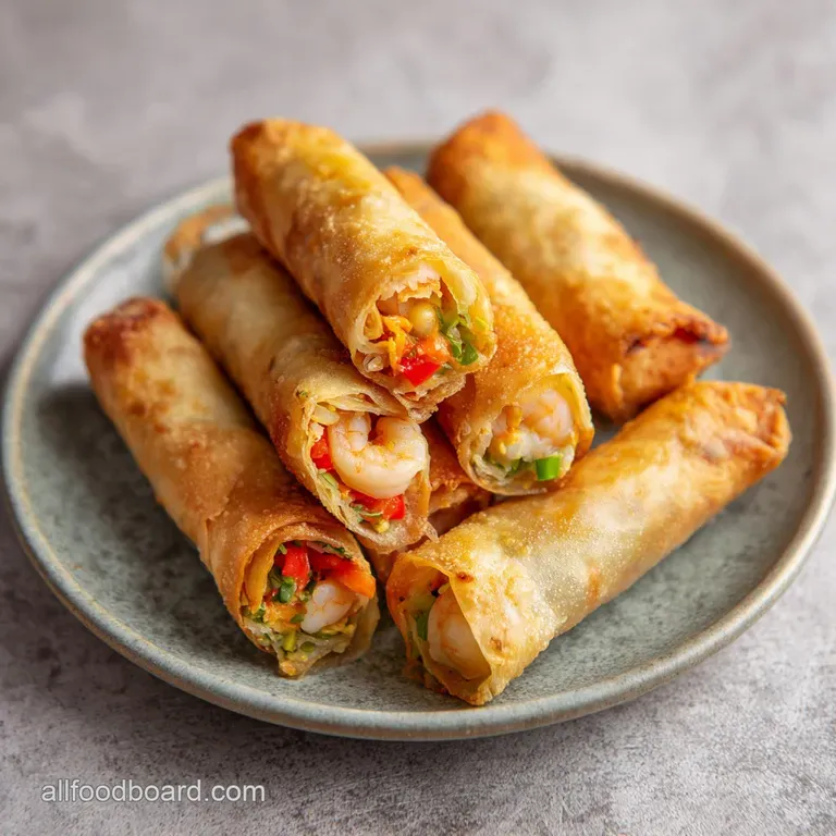 A stack of perfectly golden-brown egg rolls arranged artfully with a side of dipping sauce.