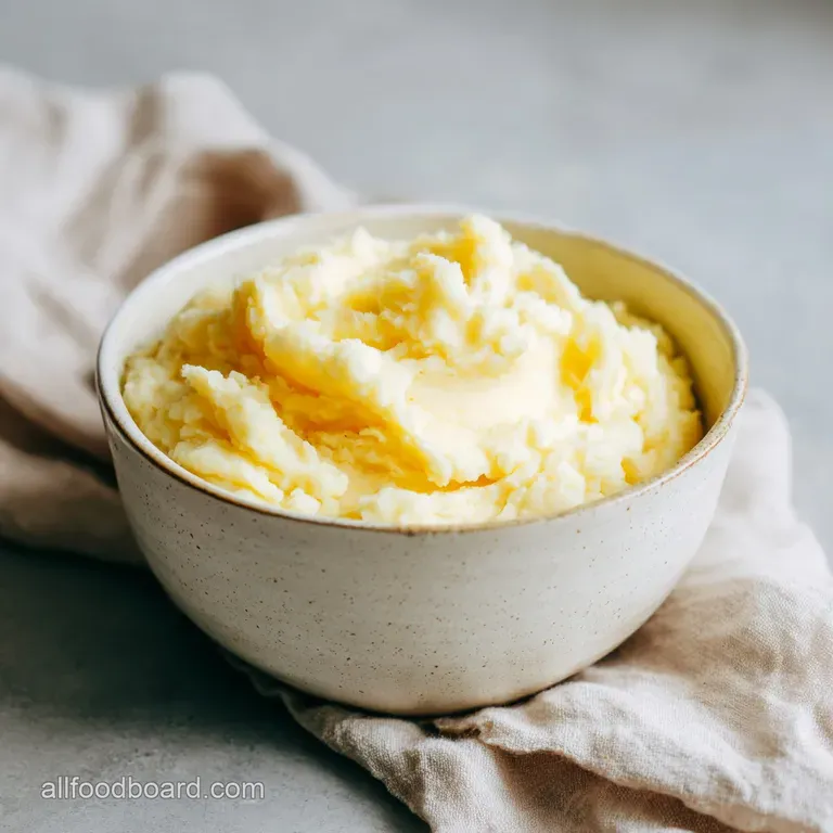 A swirl of golden mashed potatoes adorned with a sprig of fresh parsley, plated elegantly on a white ceramic dish.