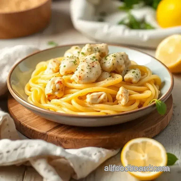Sautéed Chicken Pasta with Creamy Lemon Sauce presentation