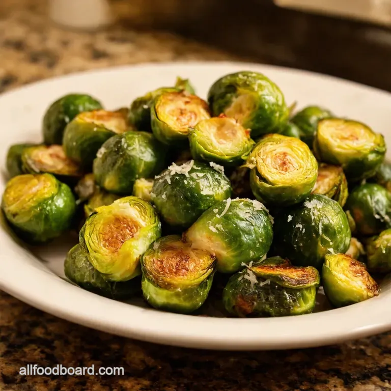 Irresistibly Garlicky Parmesan Roasted Brussels Sprouts presentation