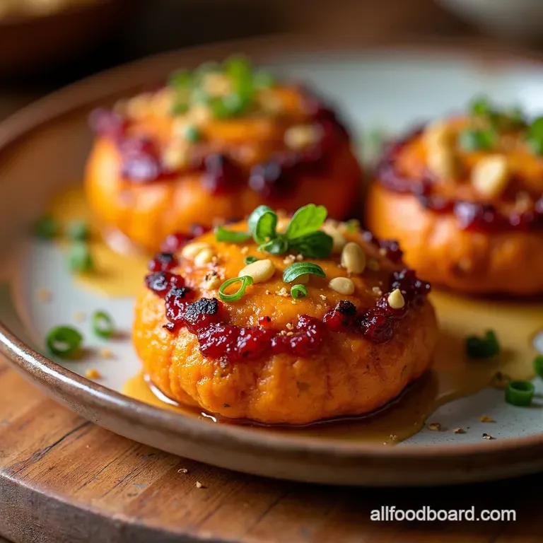 Jeweltopped Sweet Potato Rounds with Cranberry Walnut Crunch presentation