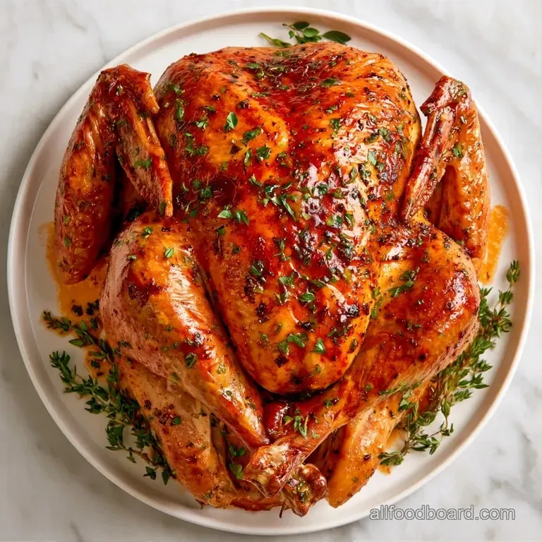 Thinly sliced roasted turkey breast on a white ceramic plate, paired with creamy mashed potatoes and a glossy glaze.