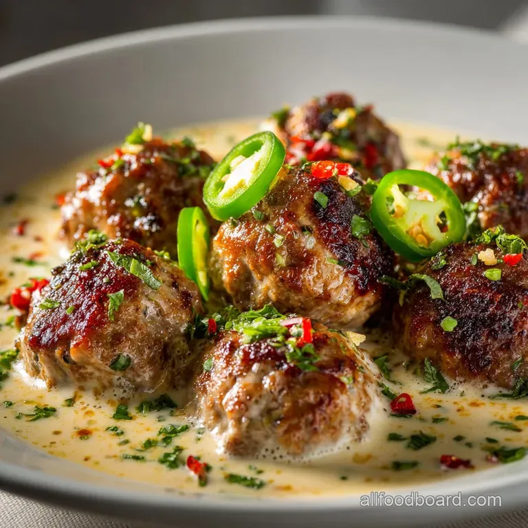 Juicy Meatballs in Jalapeno Cream Sauce: Tender Pork and Beef with Zesty Sauce presentation
