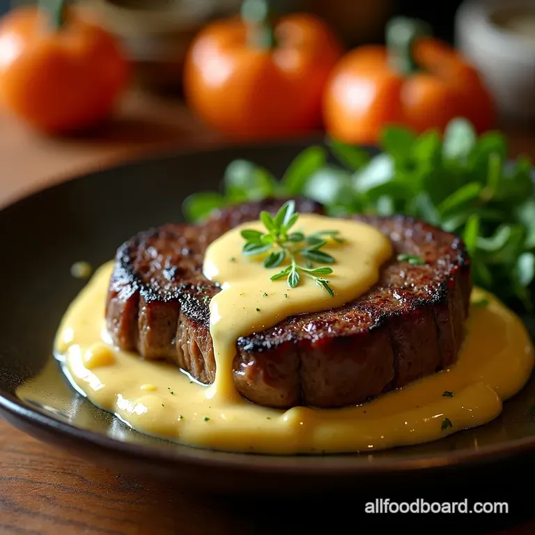 The Proper Sirloin Juicy Steak with Silky Garlic Cream Sauce presentation