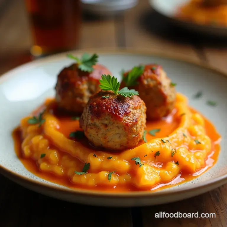 Fiery Keto Buffalo Chicken Meatballs with Celery Root Mash Fiery Keto Buffalo Chicken Meatballs with Creamy Celery Root Mash