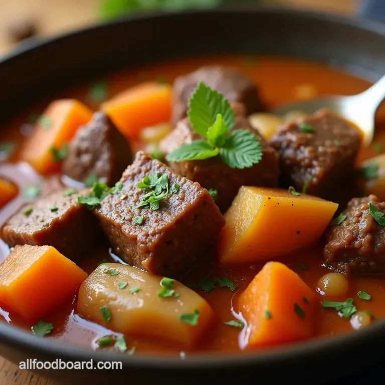 Slowcooked Comfort the Ultimate Keto Crockpot Beef Root Vegetable Stew presentation