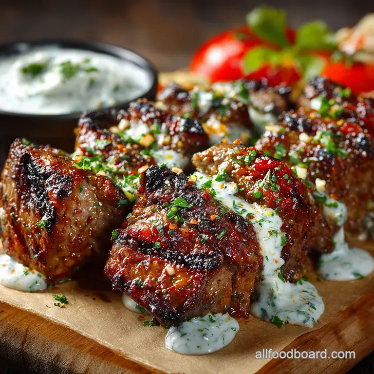 Lamb Souvlaki with Zingy YogurtGarlic Sauce presentation