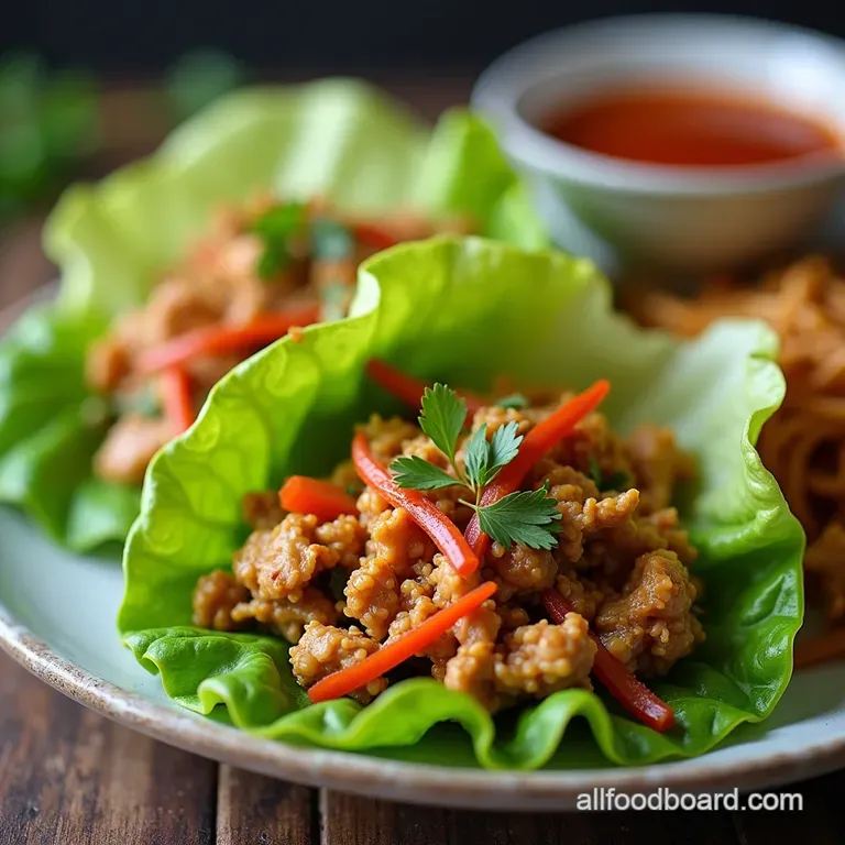 Easy LarbStyle Thai Chicken Lettuce Wraps Recipe Zingy Fresh RestaurantQuality Thai Chicken Lettuce Wraps Larb Style