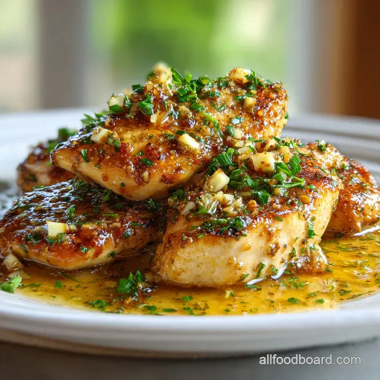 Tender chicken and colorful bell peppers neatly arranged on a white plate. Fresh herbs add a touch of freshness next to th...