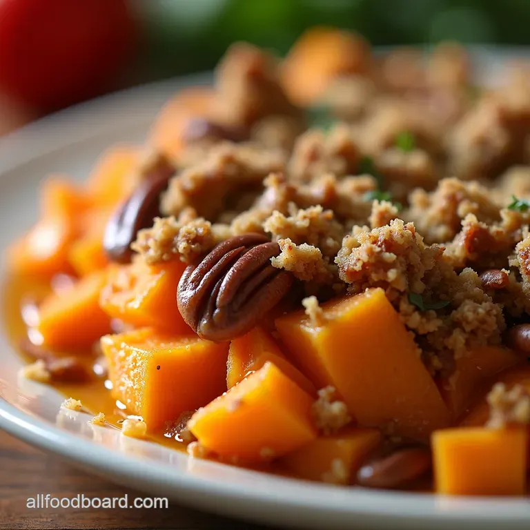 MakeAhead Sage Brown Butter Sweet Potato Gratin with Pecan Crumble presentation