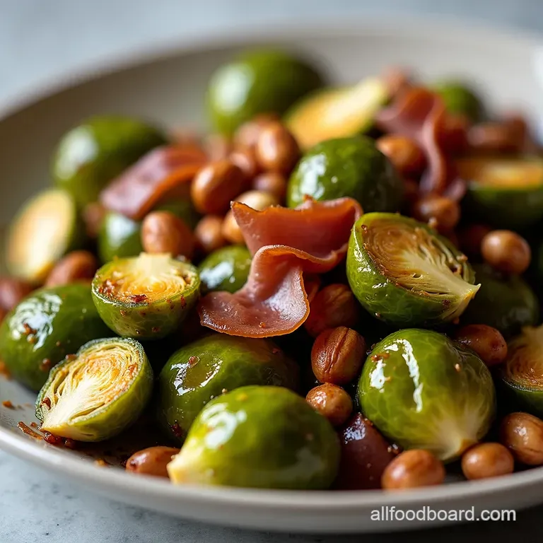 Easy MapleGlazed Brussels Sprouts Best Fall Side Dish Recipes MapleGlazed Brussels Sprouts with Toasted Hazelnuts and Crispy Prosciutto