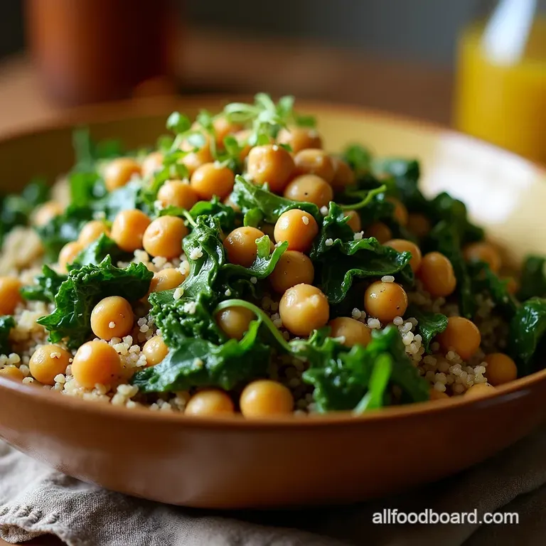 The Green Goddess Quinoa Bowl Massaged Kale Chickpea Salad with Bright Lemon Vinaigrette presentation