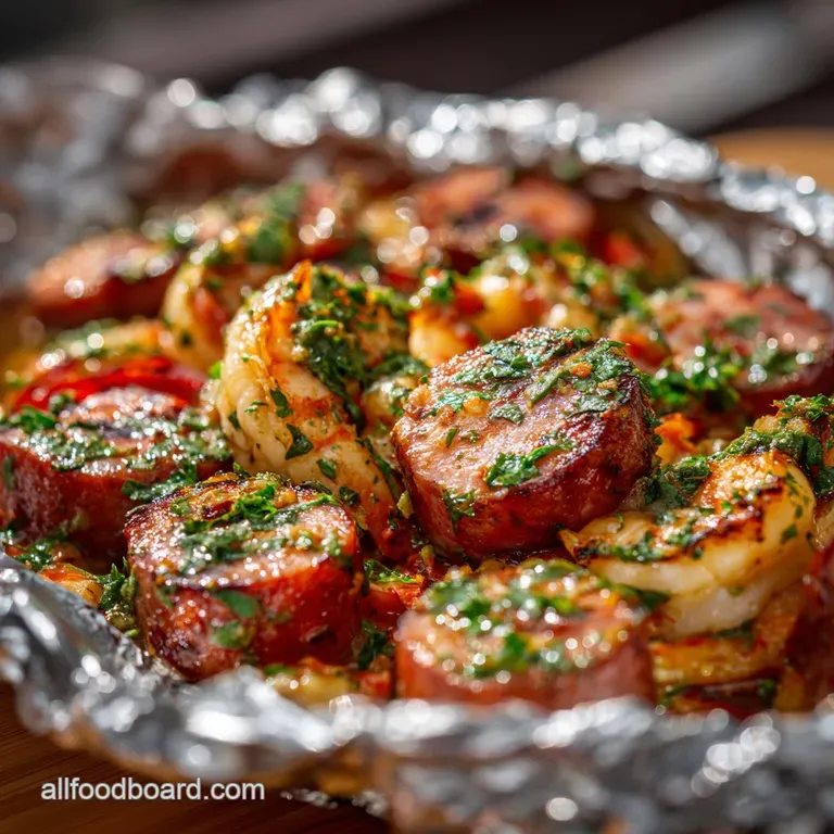 Foil Pack Meals: Sun-Drenched Sausage Prawn and Potato Packets presentation
