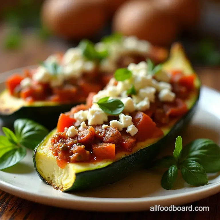 Mediterranean Stuffed Zucchini Boats with Beef and Feta presentation
