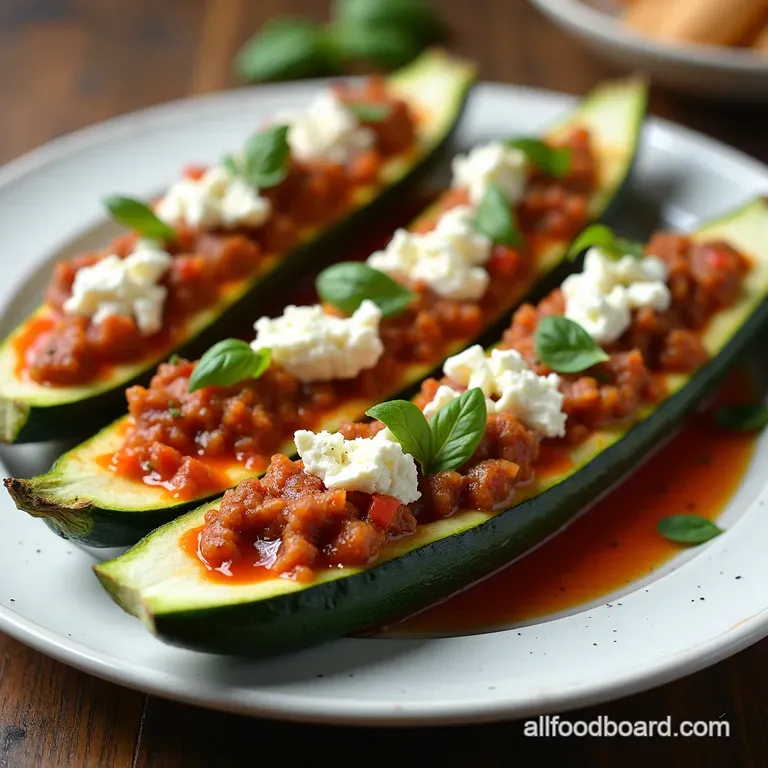 Mediterranean Stuffed Zucchini Boats with Beef and Feta