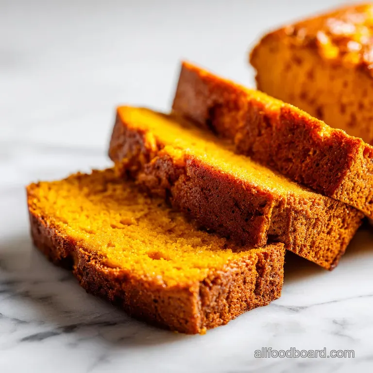 Thick slices of warm orange loaf arranged on a wooden board with a sprinkle of cinnamon and a rustic linen napkin.