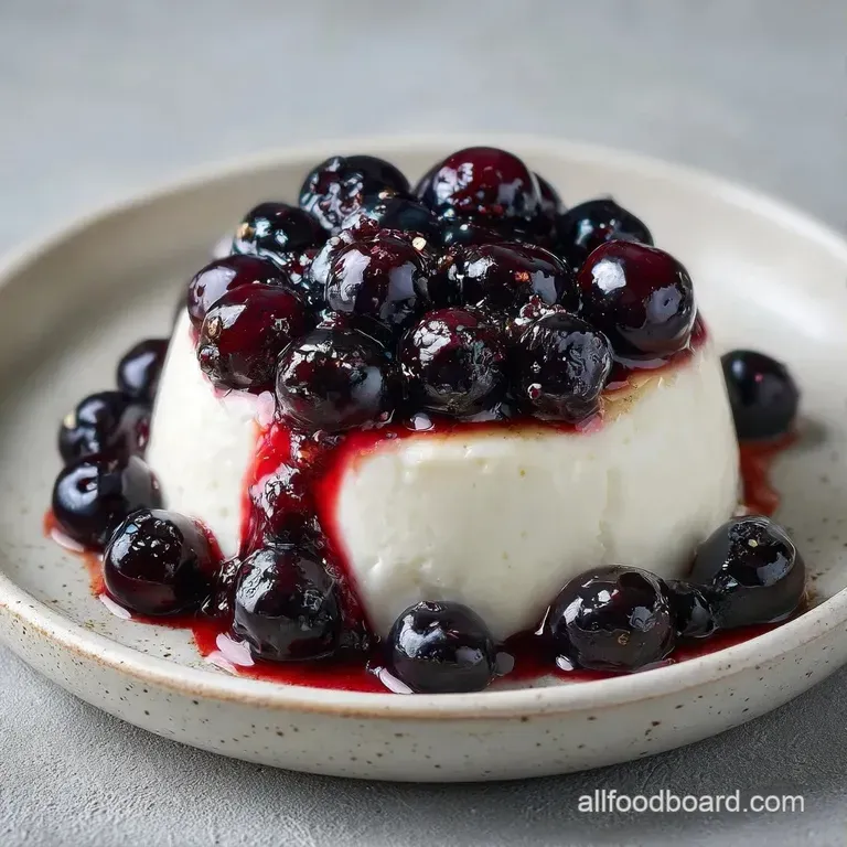 Elegant slice of deep purple berry dessert on a white porcelain plate, garnished with a mint leaf and berry drizzle.