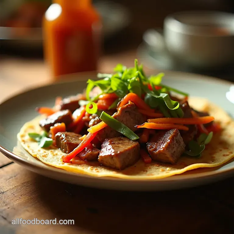 Moo Shu Beef Pancakes a Flavorful Feast presentation
