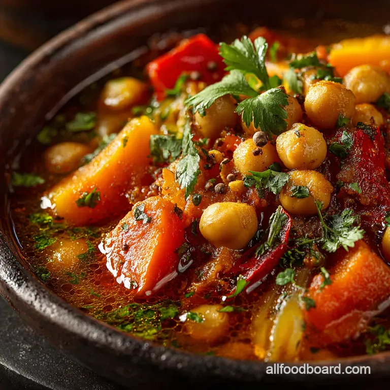 Moroccan Sunset Stew A OnePot Lentil Chickpea Delight presentation