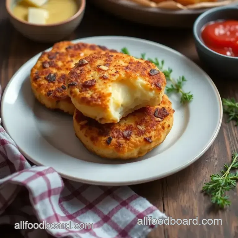 Crispy Fried Potato Cakes with Savory Cheese Filling presentation
