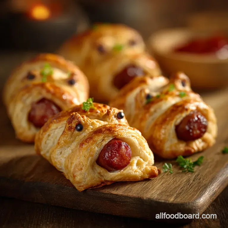 Halloween Appetizers: Mummys Little Sausages (Easy Flaky) presentation