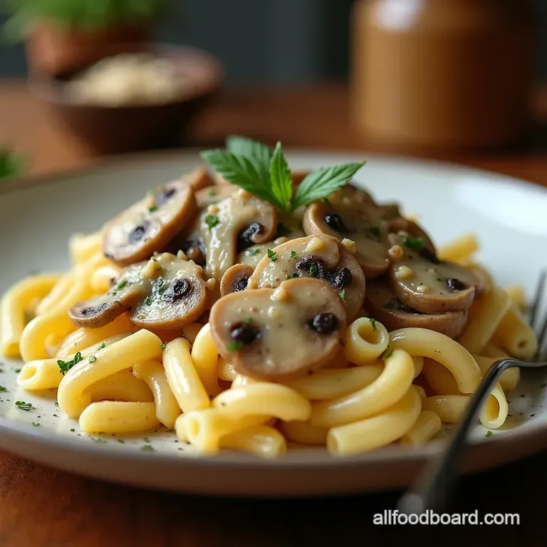 Creamy HighProtein Mushroom Dream Cottage Cheese Thyme Pasta presentation
