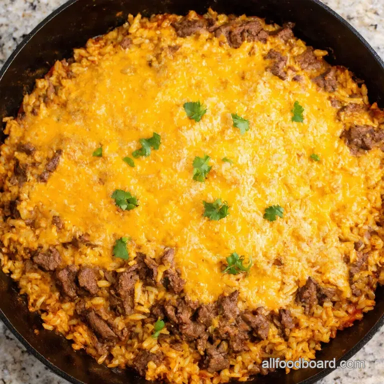 OnePan Beef Taco Skillet with Cheesy Rice presentation