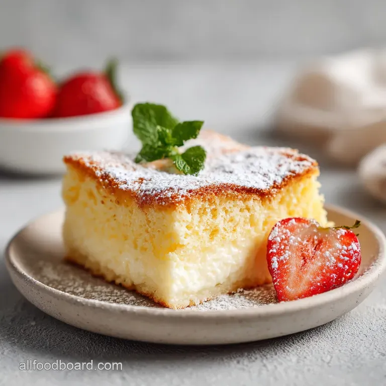 A slice of rich butter cake, revealing its creamy, molten custard core on a white plate.