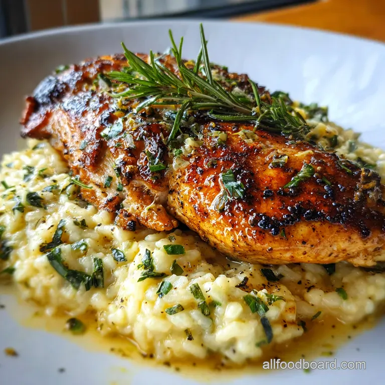 Panseared Chicken Supreme with Lemonherb Risotto presentation