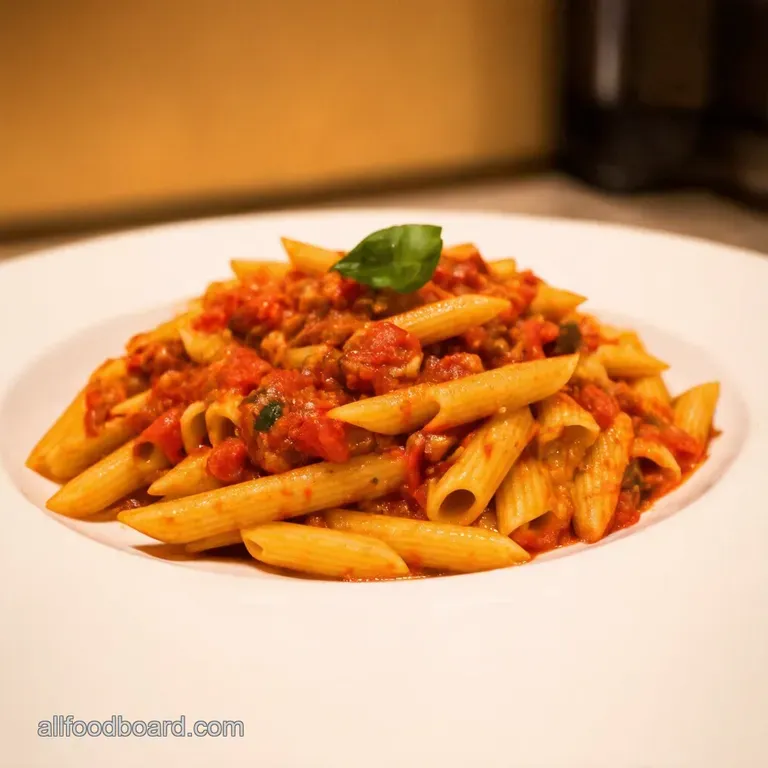 Penne Arrabbiata with Chili Crisp presentation