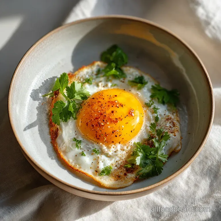 Perfectly cooked sunny-side-up eggs served on toast, sprinkled with herbs. Bright, sunny breakfast.