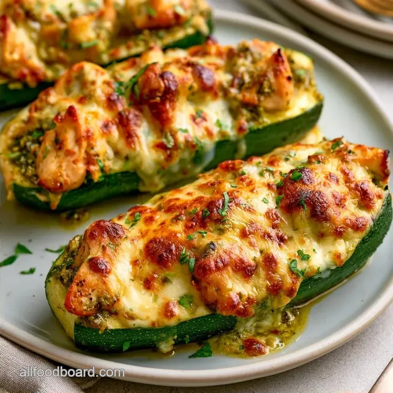 Baked Pesto Chicken Zucchini Boats