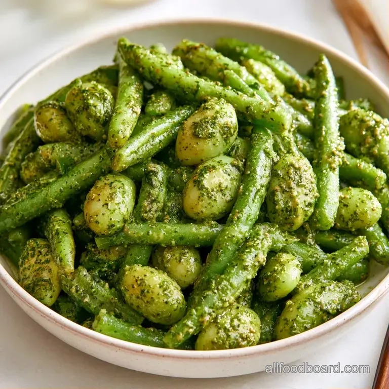 Bright green snap beans arranged neatly on a slate platter, topped with toasted pine nuts and shaved parmesan.