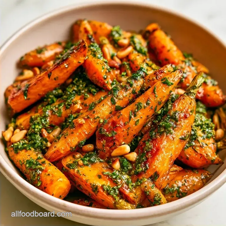 Pesto Roasted Carrots with Carrot Top Pesto