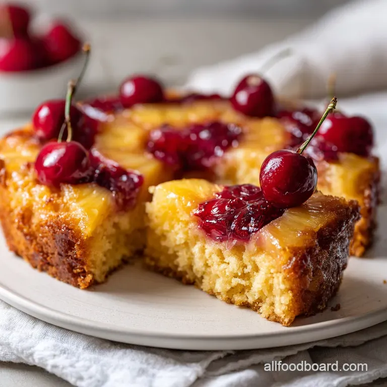 Pineapple Upside Down Cake with Cake Mix and Cherries - appetizing dish ready to serve