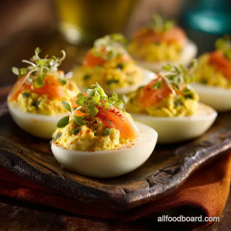 Easter Appetizers: Ultra-Creamy Smoked Salmon Deviled Eggs presentation