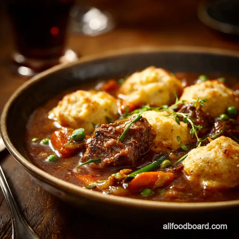 Soup and Stew Recipes: Proper British Beef and Ale Stew with Suet Dumplings presentation