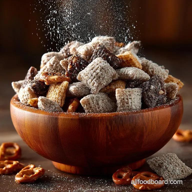 The Chequered Treat Proper Peanut Butter Chocolate Muddy Buddies presentation